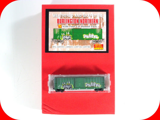 N Scale *BURLINGTON NORTHERN* Weathered, Graffiti Box Car -Micro Trains 99305090