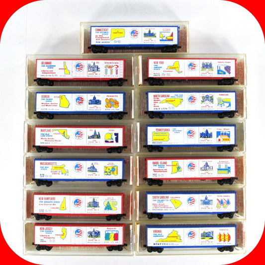 N Scale *** 13 United States COLONIES *** 50' Box Car Set -- Kadee Micro Trains