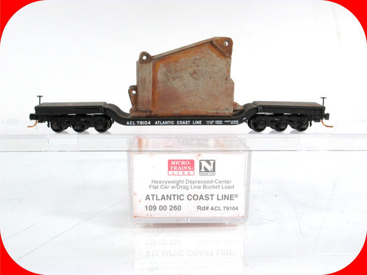 N Scale **ACL** Depressed Flat Car, Weathered Bucket Load -Micro Trains 10900260