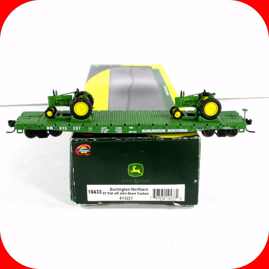N Scale **JOHN DEERE** Tractors on Flat Car **BURLINGTON** 613227 -Athearn 10433
