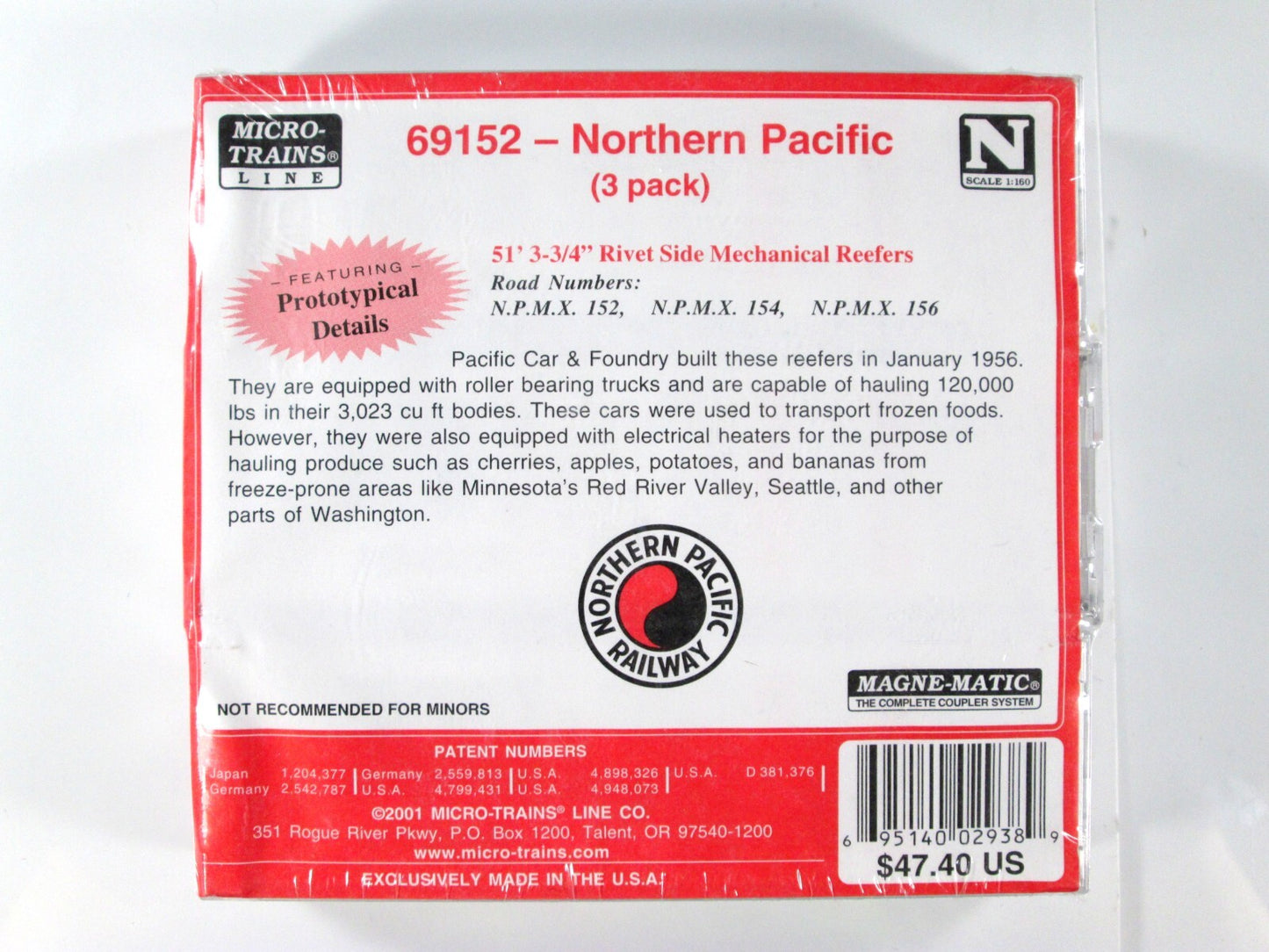 N Scale **NORTHERN PACIFIC** Reefer 3-Pk - NPMX 152,154,156 - Micro Trains 69152