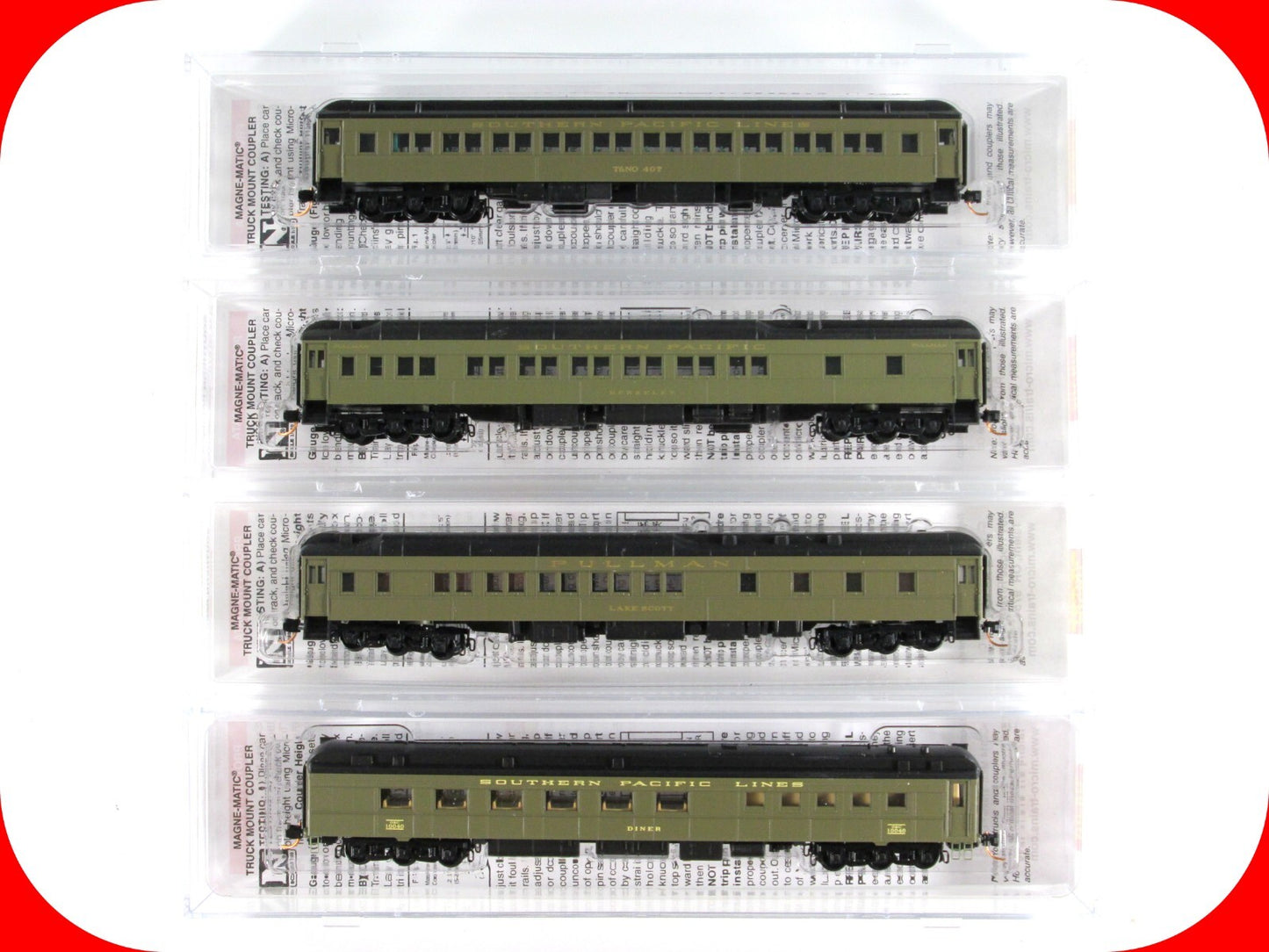 N Scale SOUTHERN PACIFIC Heavyweight Passenger Car 4-Pack Set ----- Micro Trains