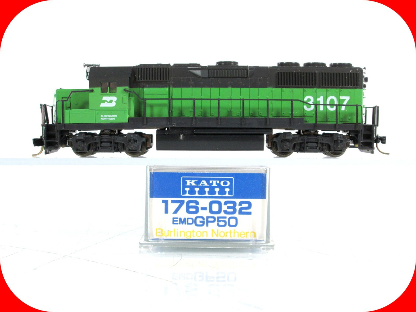 N Scale ***BURLINGTON NORTHERN** GP50 Locomotive #3107 - Kato 176-032, MTL Cplrs