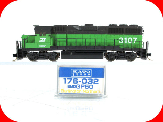 N Scale ***BURLINGTON NORTHERN** GP50 Locomotive #3107 - Kato 176-032, MTL Cplrs