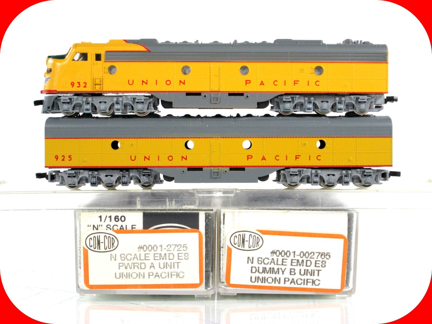 N Scale ***UNION PACIFIC*** E8 AB Set #932,925 - Con-Cor 2725,2765, Knuckle Cplr