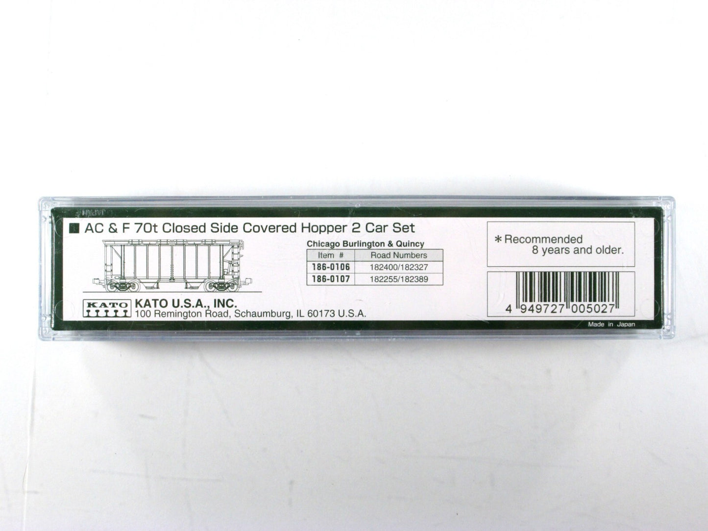 N Scale *BURLINGTON, CB&Q* 2-Bay Hoppers #182255,182389 - Kato 186-0107, MTL Cpl