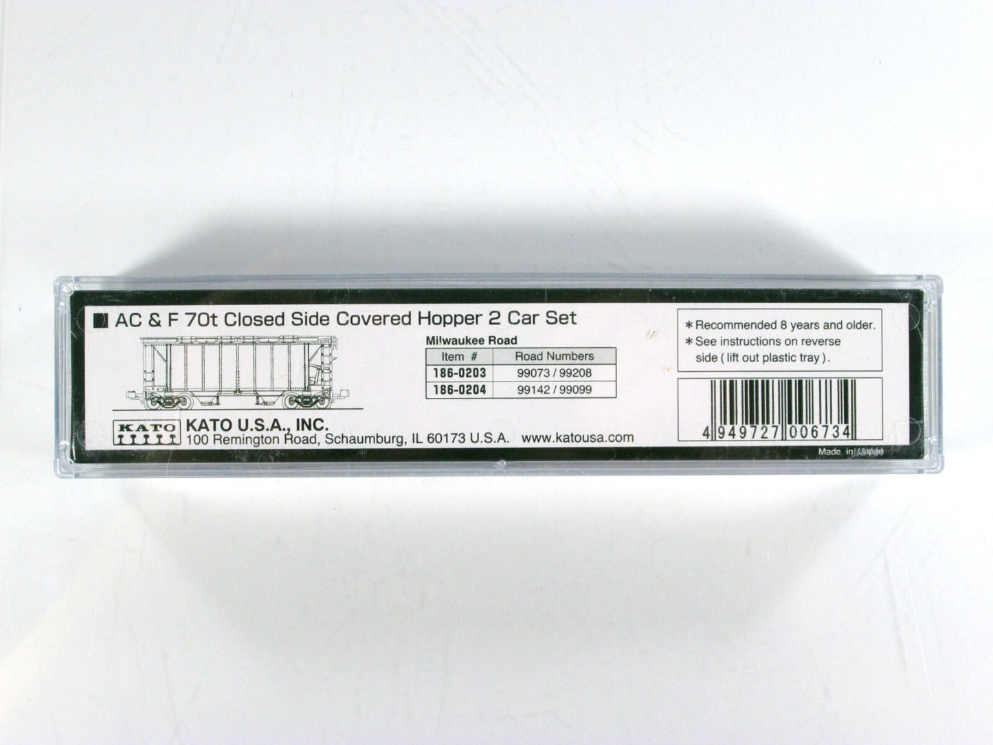 N Scale ***MILWAUKEE ROAD*** 2-Bay Covered Hoppers #99073,99208 -- Kato 186-0203