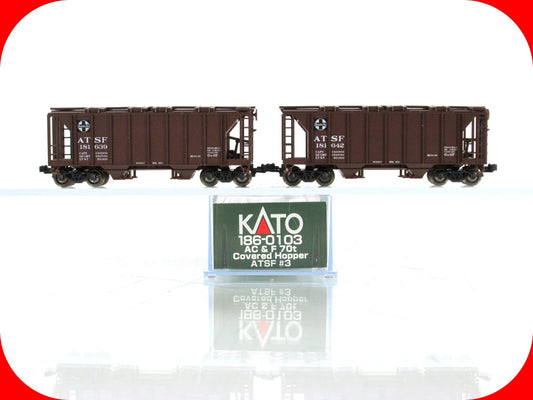 N Scale ***SANTA FE*** ACF 2-Bay Covered Hoppers #181639,181642 -- Kato 186-0103