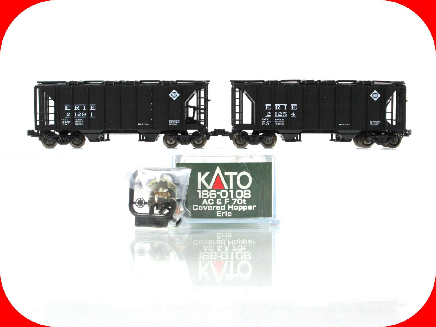 N Scale ***ERIE*** ACF 70 Ton 2-Bay Covered Hoppers #21291,21254 - Kato 186-0108