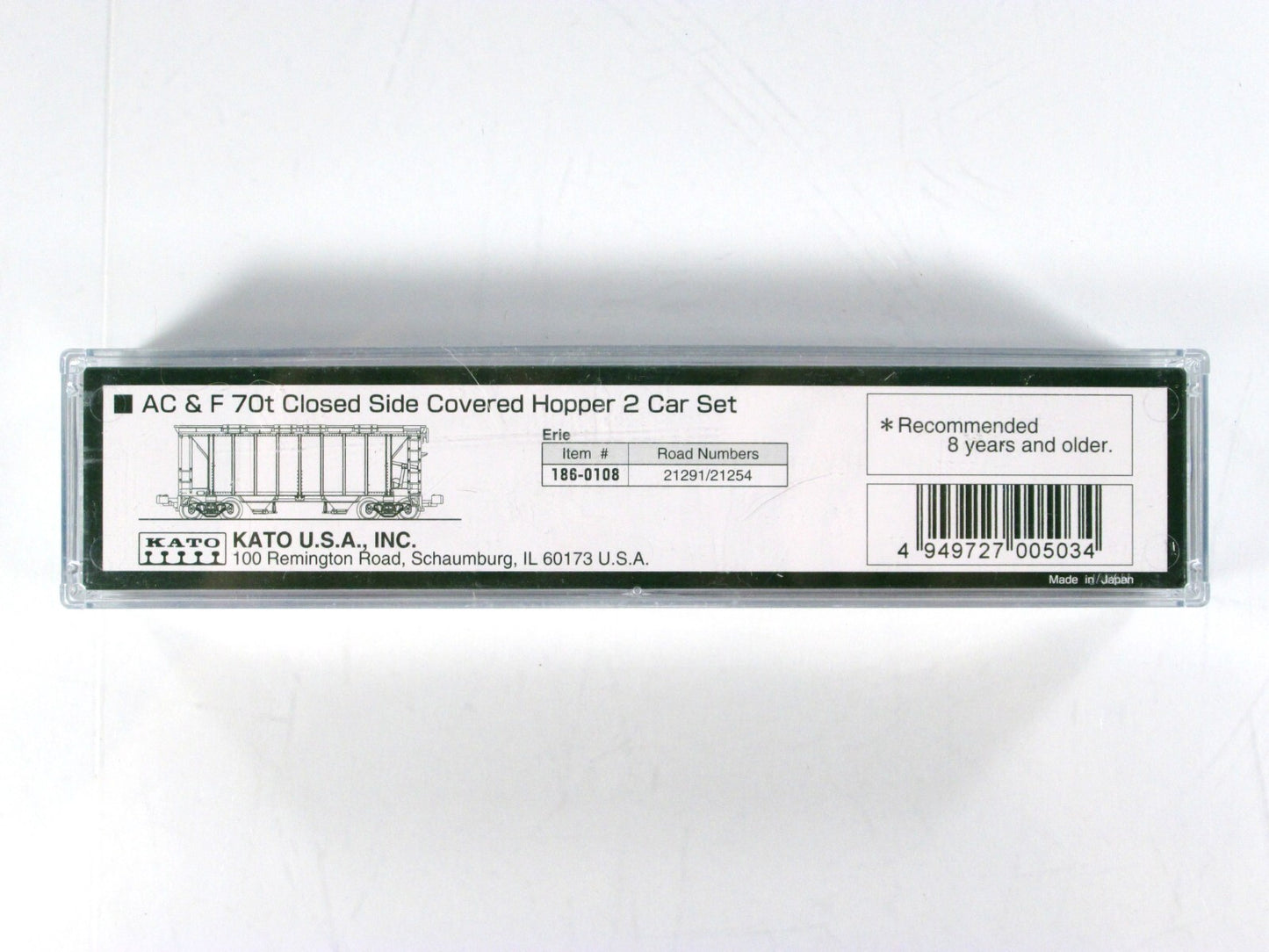 N Scale ***ERIE*** ACF 70 Ton 2-Bay Covered Hoppers #21291,21254 - Kato 186-0108