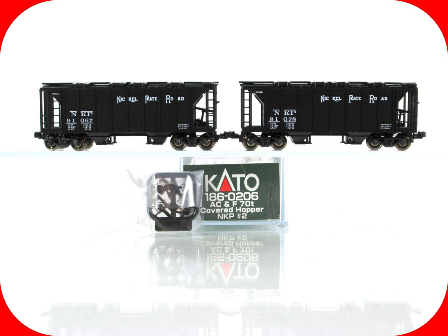 N Scale ***NICKEL PLATE RD*** 2-Bay Covered Hoppers #91067,91078 - Kato 186-0206