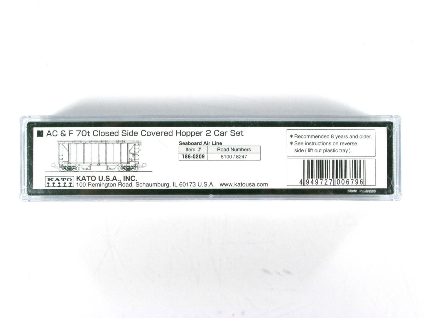 N Scale ***SEABOARD** ACF 70ton 2-Bay Covered Hoppers #8100,8247 - Kato 186-0209