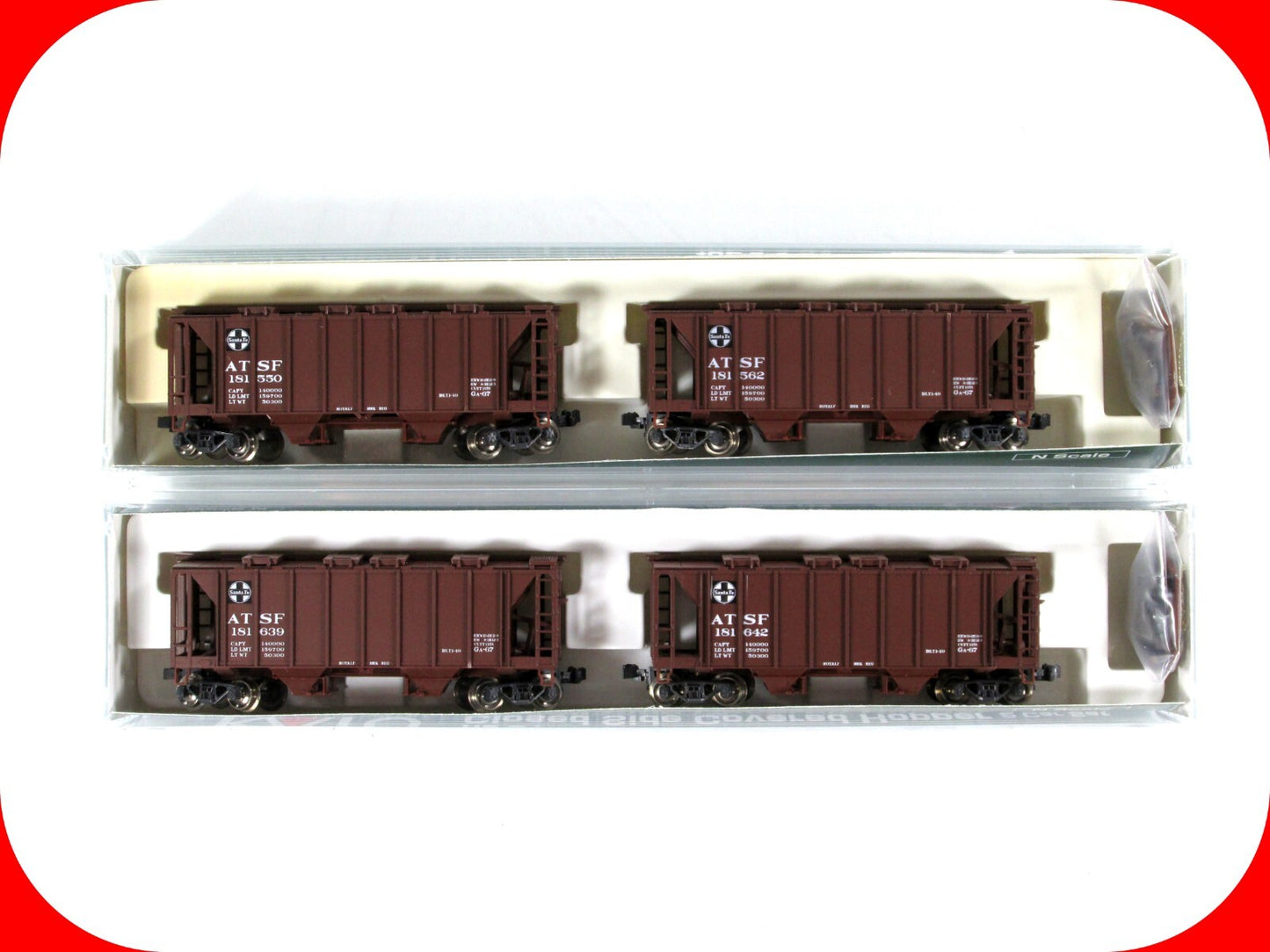 N Scale ***SANTA FE** ACF 70ton 2-Bay Covered Hopper 4-Pack - Kato 186-0102,0103