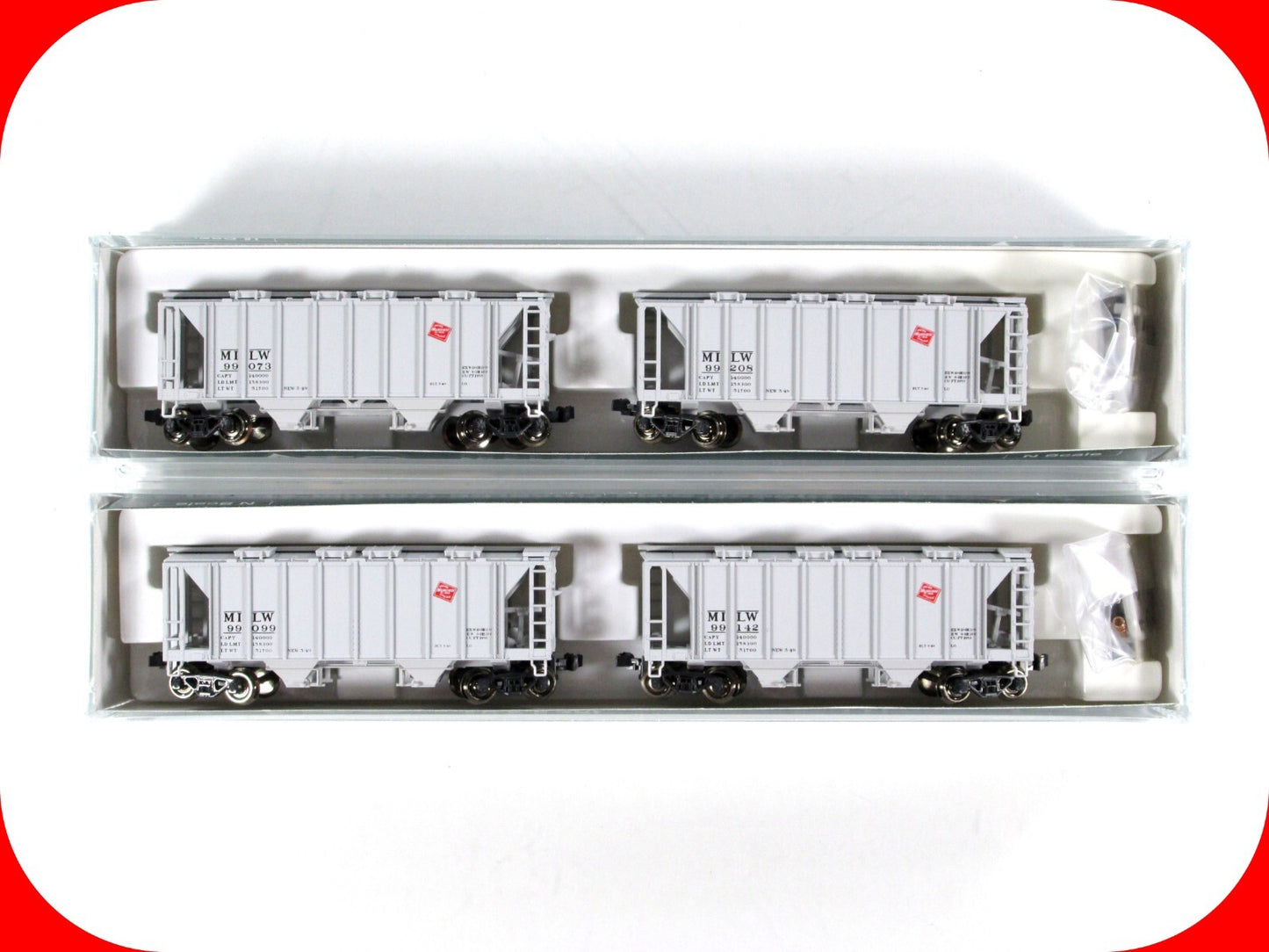 N Scale ***MILWAUKEE ROAD** ACF 2-Bay Covered Hopper 4-Pack - Kato 186-0203,0204