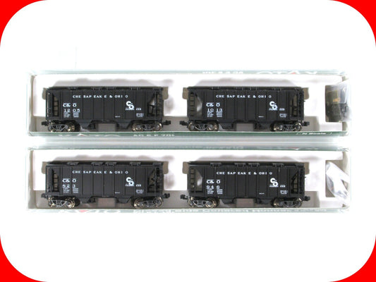 N Scale ***CHESAPEAKE & OHIO*** 2-Bay Covered Hopper 4-Pack - Kato 186-0104,0105