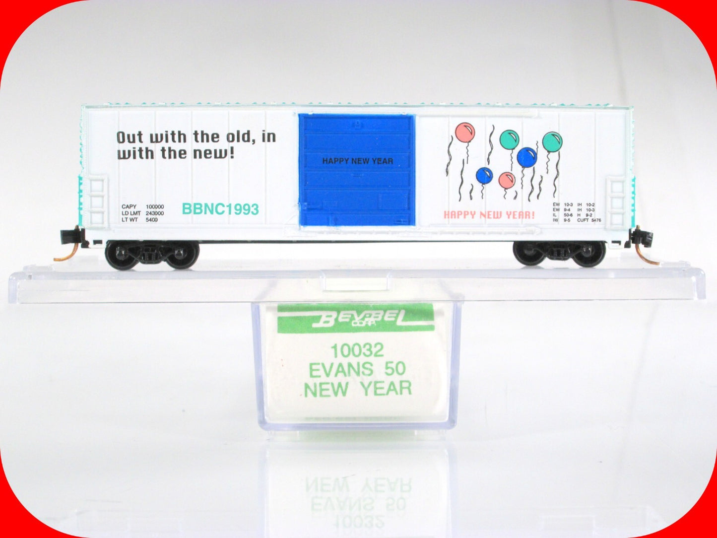 N Scale ***HAPPY NEW YEAR*** 50' Holiday Box Car, BBNC 1993 --- Bev-Bel ***RARE*
