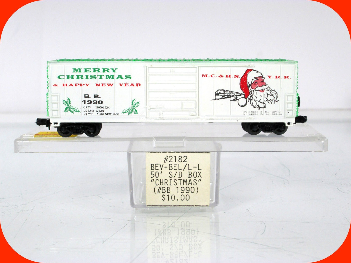 N Scale **MERRY CHRISTMAS, HAPPY NEW YEAR*** 50' Box Car, BB 1990 - Bev-Bel 2182