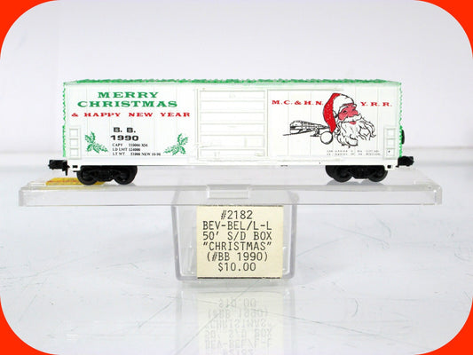 N Scale **MERRY CHRISTMAS, HAPPY NEW YEAR*** 50' Box Car, BB 1990 - Bev-Bel 2182