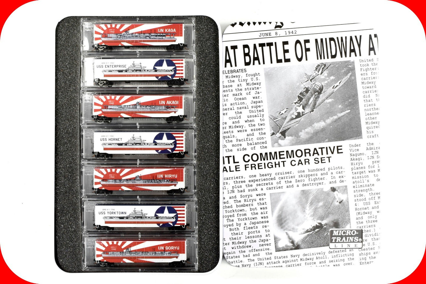 N Scale ***BATTLE of MIDWAY*** WWII Aircraft Carrier 7-Box Car Set -Micro Trains