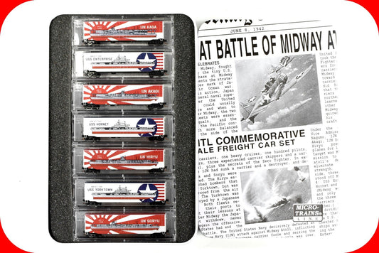 N Scale ***BATTLE of MIDWAY*** WWII Aircraft Carrier 7-Box Car Set -Micro Trains