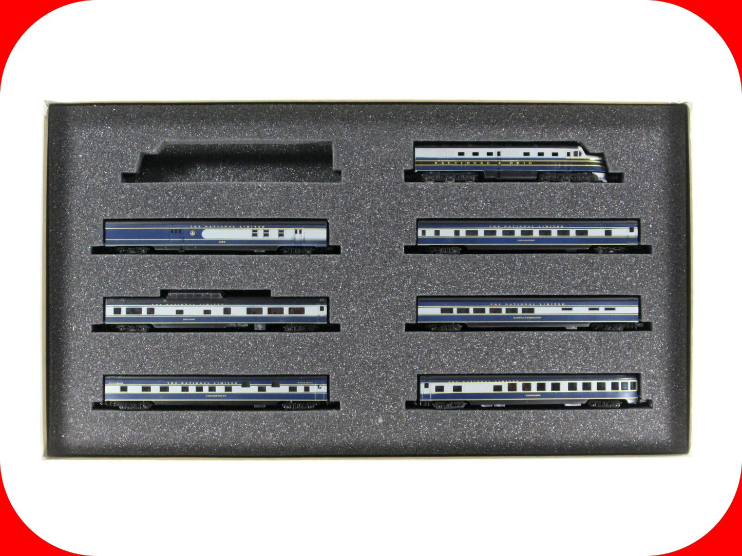 N Scale **B&O NATIONAL LIMITED* Unpwr Locomotive, Passenger Set - Con-Cor 008516