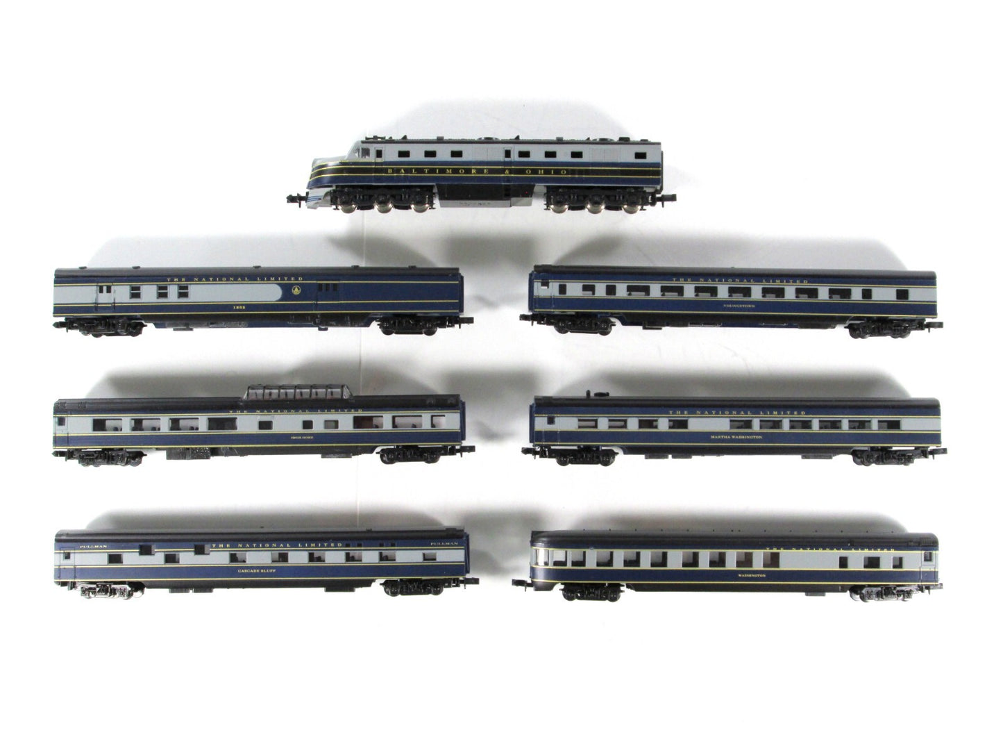 N Scale **B&O NATIONAL LIMITED* Unpwr Locomotive, Passenger Set - Con-Cor 008516
