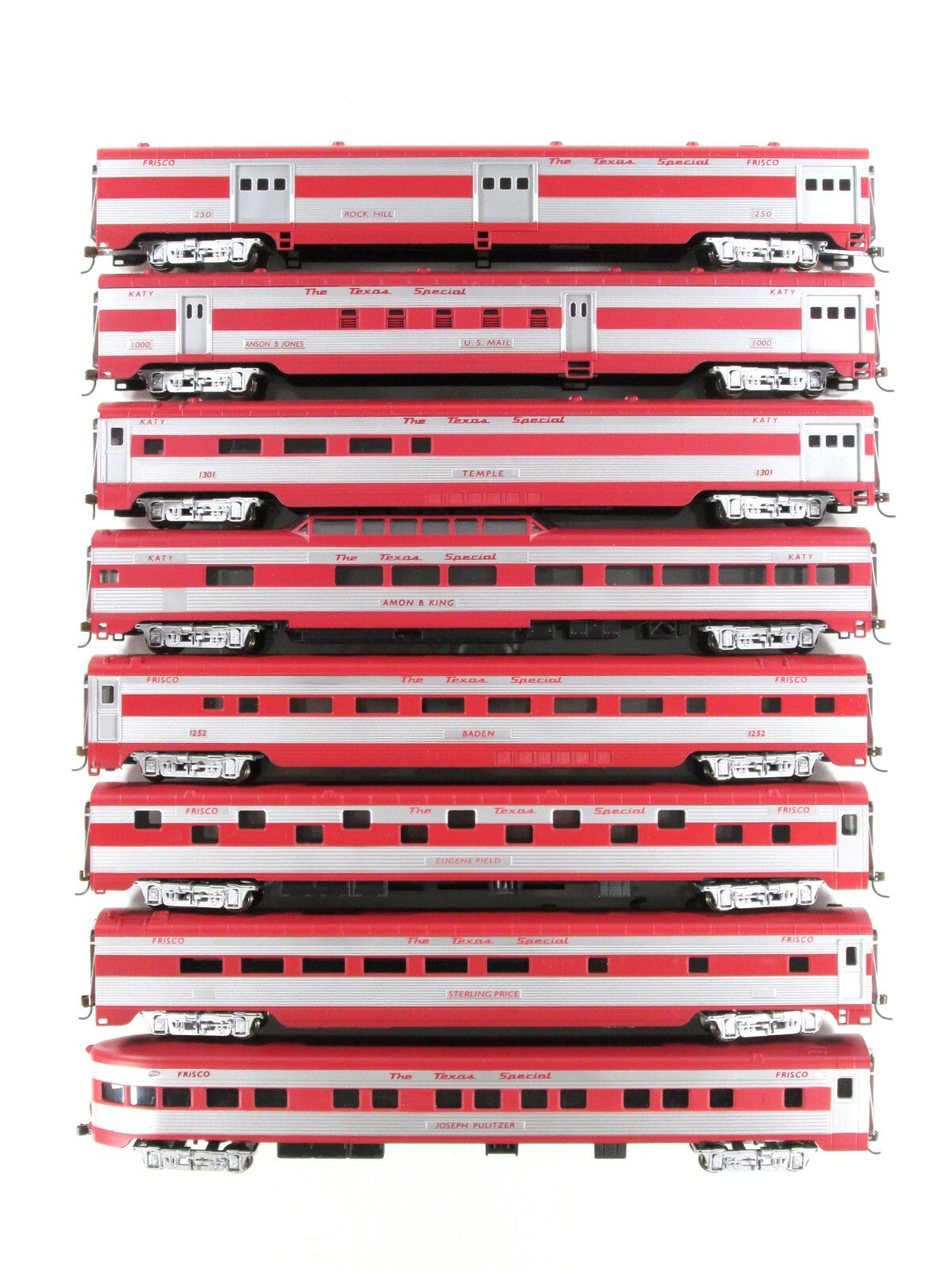 HO Scale  **TEXAS SPECIAL** FRISCO-KATY Passenger 8-Set - IHC 47728, Knuckle Cpl