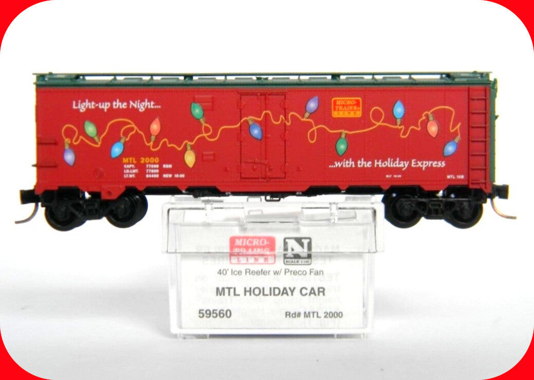 N Scale ***HOLIDAY EXPRESS*** CHRISTMAS LIGHTS Reefer #2000 - Micro Trains 59560