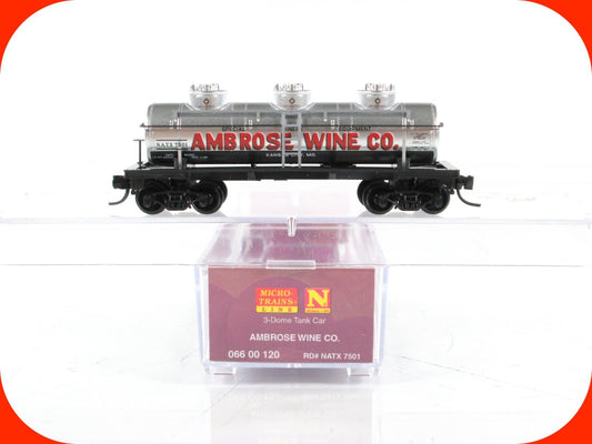 N Scale **AMBROSE WINE CO** 3-Dome Tank (Grape to Glass) - Micro Trains 06600120