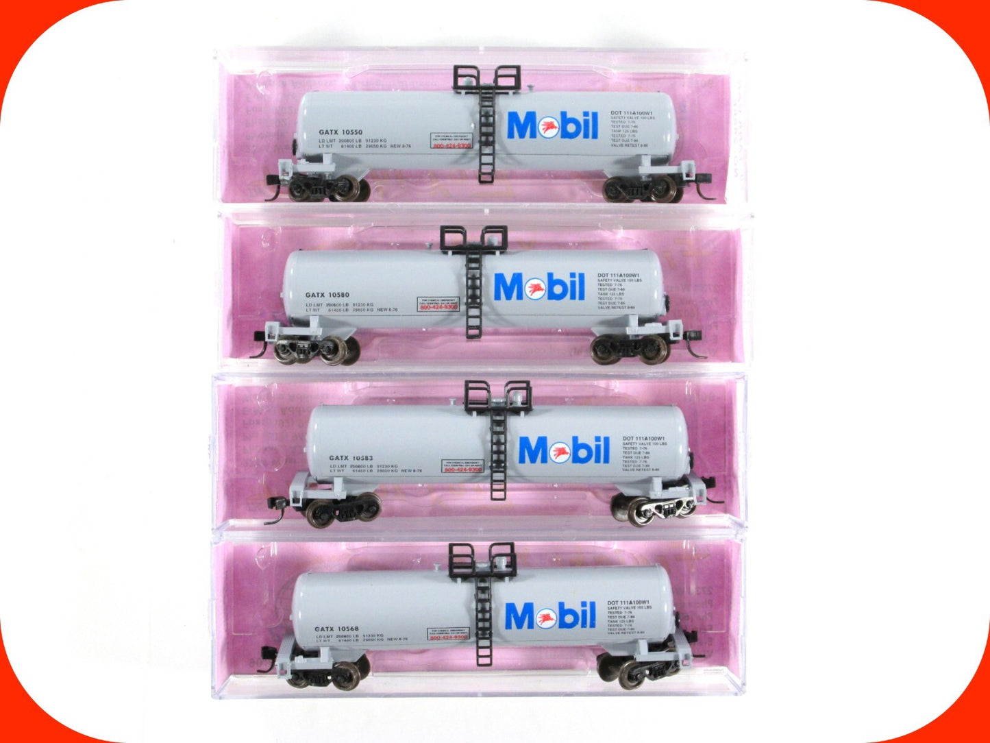N Scale ***MOBIL*** 50' GATX Tanker 4-Set - Premiere Editions, Atlas 2656 **RARE