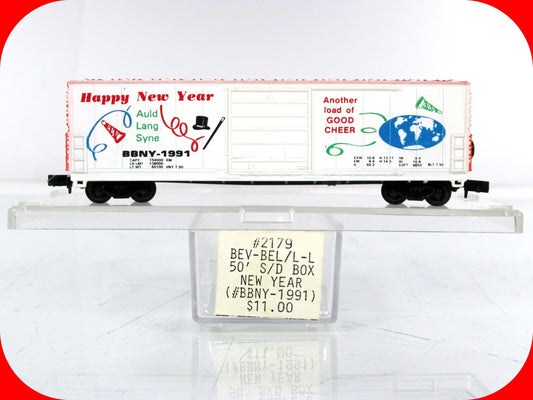 N Scale ***HAPPY NEW YEAR - Auld Lang Syne*** Box Car, BBNY 1991 -- Bev-Bel 2179