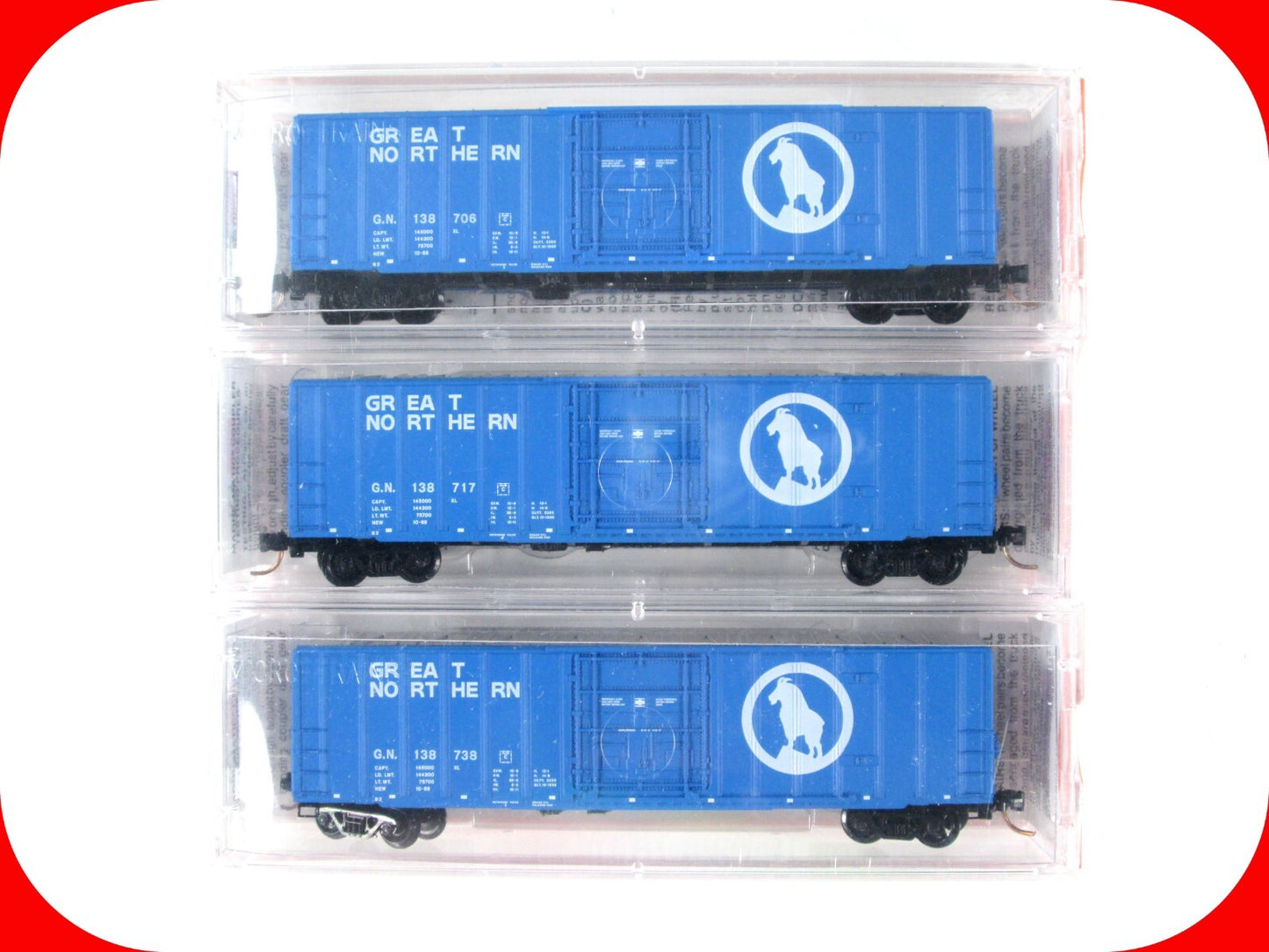 N Scale ***GREAT NORTHERN*** BLUE 50' Box Car 3-Pack Set ---- Micro Trains 27072