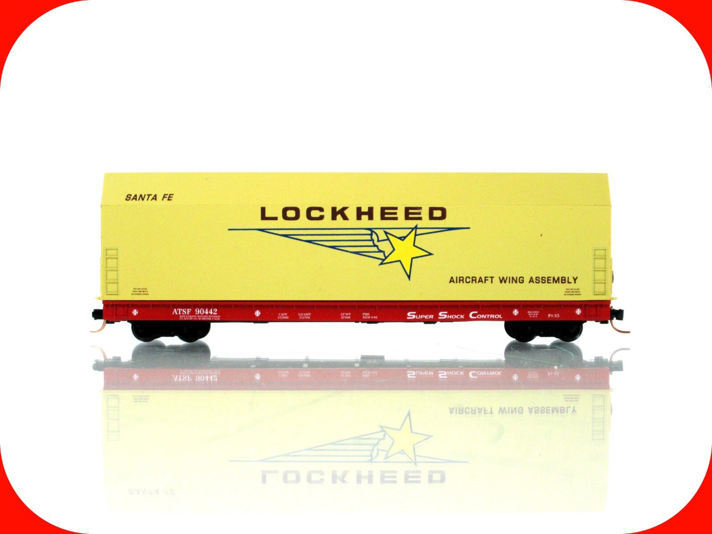 N Scale ***LOCKHEED SKYBOX*** Aircraft on Flat Car, ATSF 90442 - LBF,  MTL Cplrs