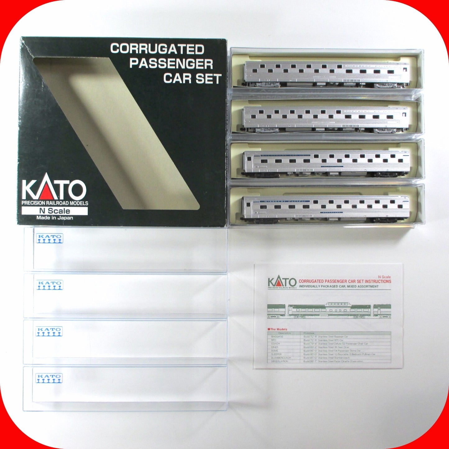 N Scale ***NP, NP, MP, B&O*** SLUMBERCOACH Passenger 4-Pack Set -- Kato 106-1901