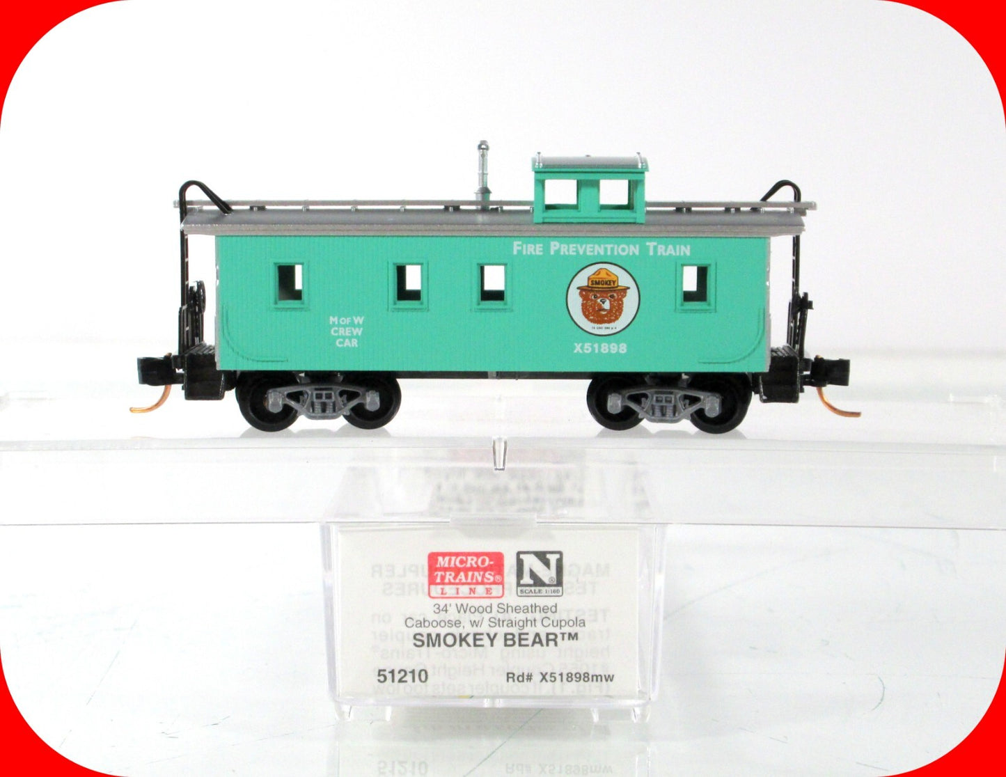 N Scale ***SMOKEY BEAR*** MoW Fire Prevention Crew Caboose -- Micro Trains 51210