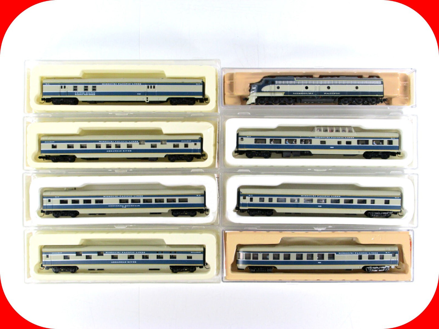 N Scale ***MISSOURI PACIFIC*** E8 & 7-Passenger Set - Con-Cor, Life Like w/ DCC