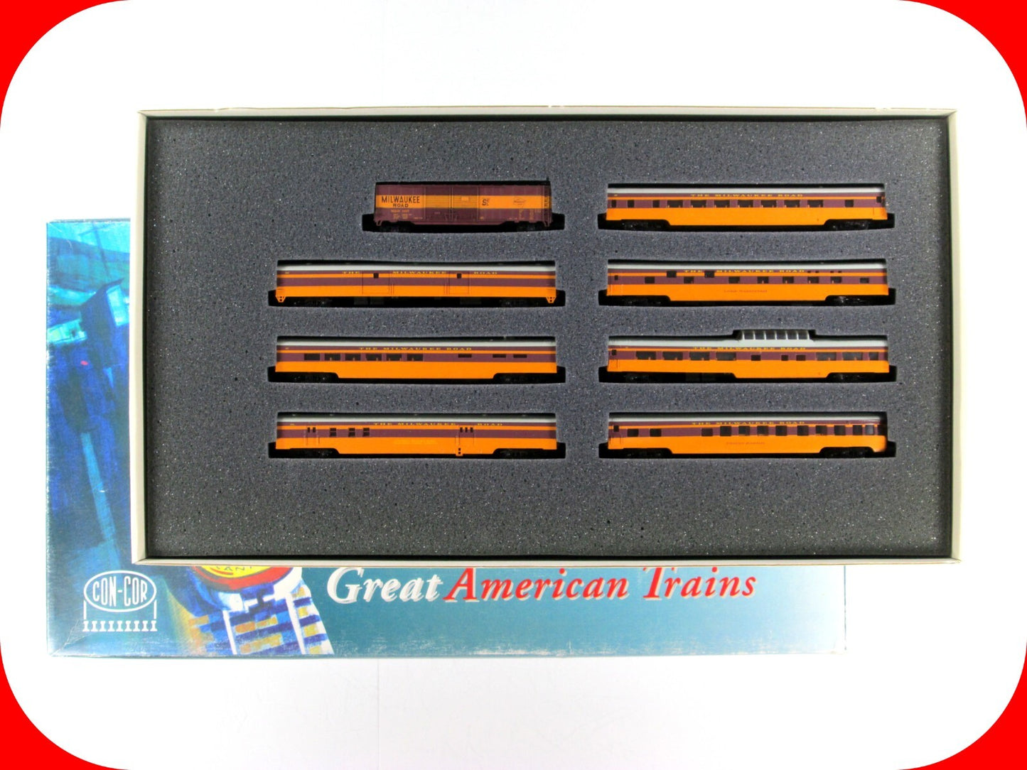 N Scale ***MILWAUKEE HIAWATHA*** Box Car & 7-Passenger Set #2 --- Con-Cor 041012