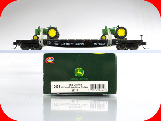 N Scale *JOHN DEERE* Tractors, Flat Car *RIO GRANDE* 22716 - Athearn 10435 *RARE
