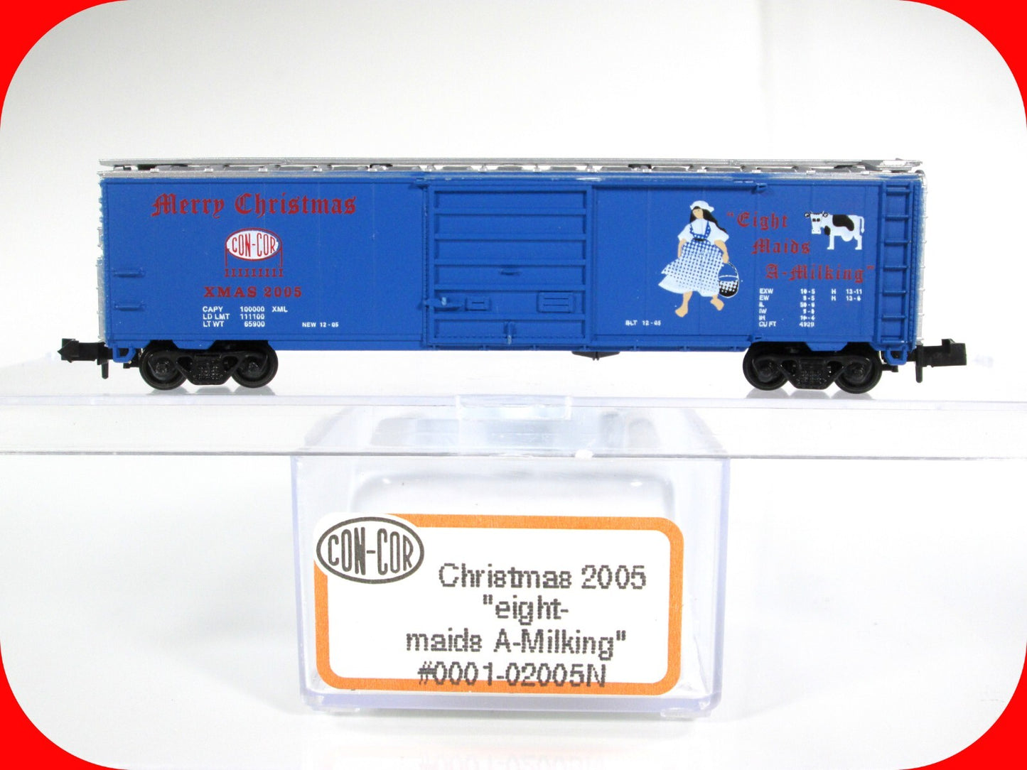 N Scale ***EIGHT MAIDS A-MILKING*** 12 Days of Christmas Box Car, Con-Cor 02005N