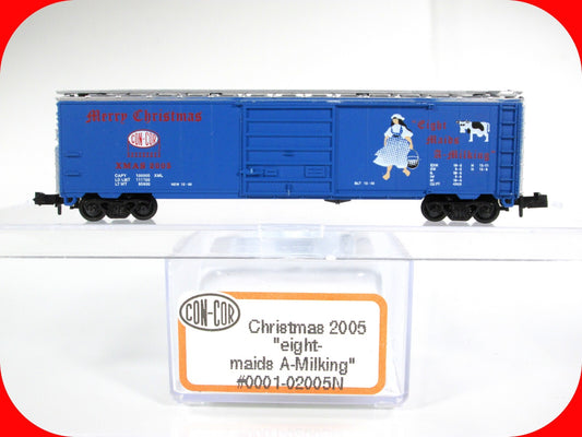 N Scale ***EIGHT MAIDS A-MILKING*** 12 Days of Christmas Box Car, Con-Cor 02005N