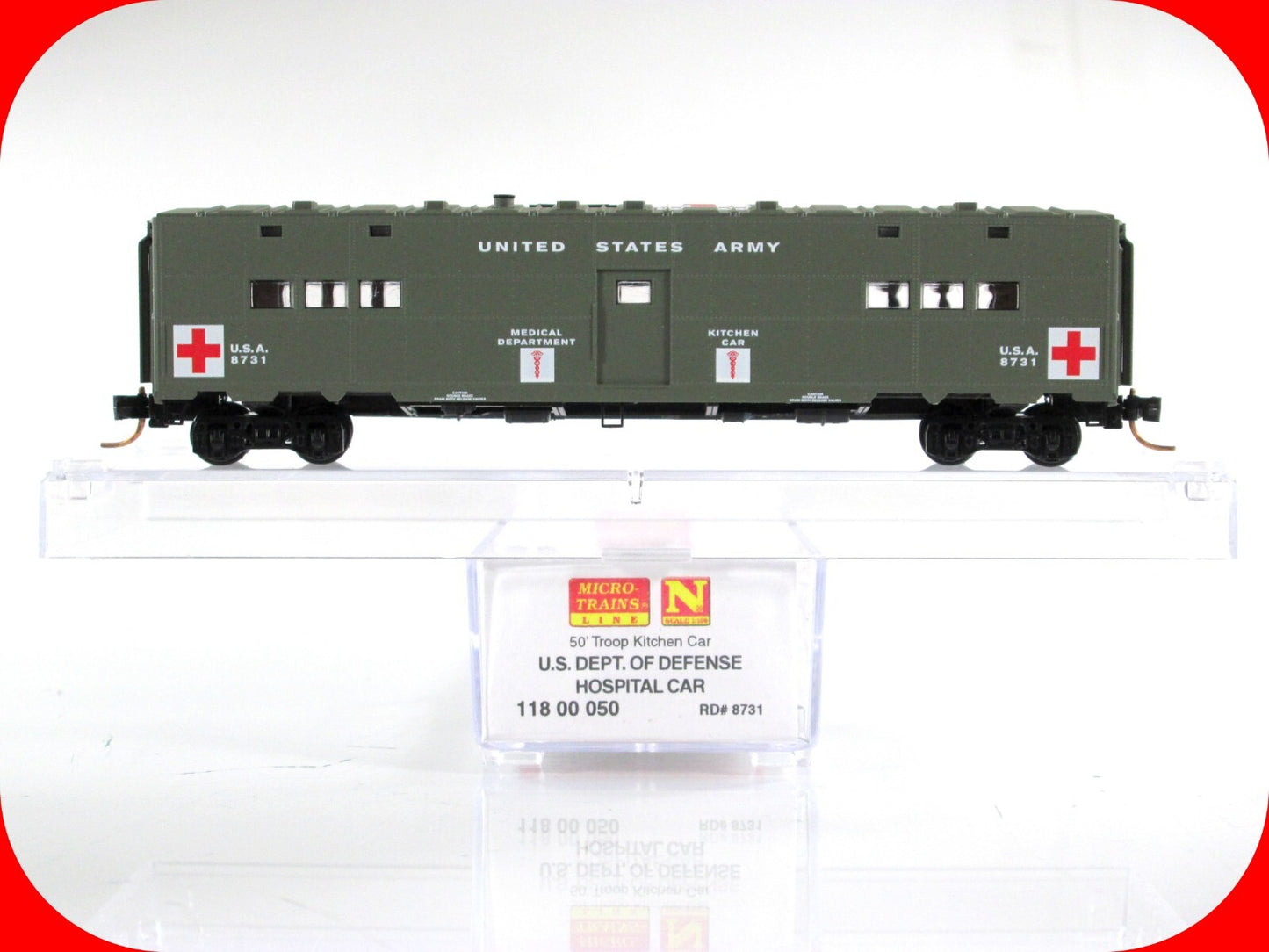 N Scale WWII US Army Troop Kitchen HOSPITAL Car, USA #8731 - Micro Trains 118050