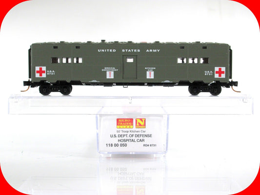 N Scale WWII US Army Troop Kitchen HOSPITAL Car, USA #8731 - Micro Trains 118050