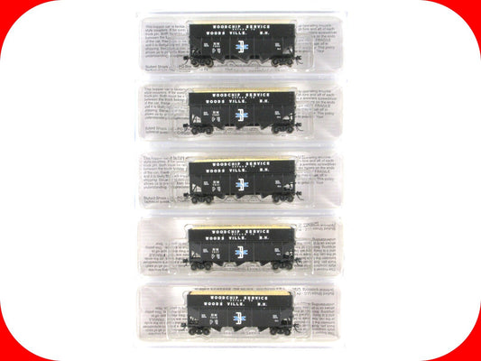N Scale ***BOSTON & MAINE*** Woodchip Hopper 5-Pack Set w/ Loads - Bluford 16013