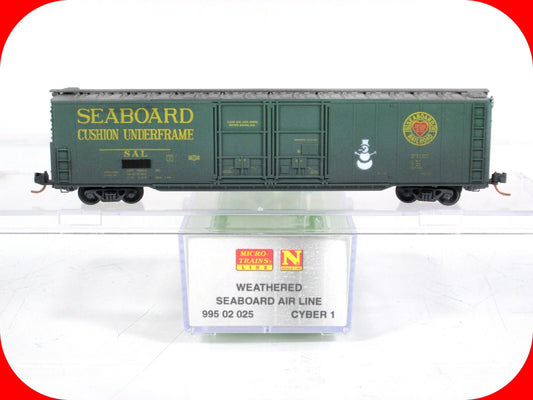 N Scale *SEABOARD* Weathered Box Car w/ Snowman - CYBER 1, Micro Trains 99502025