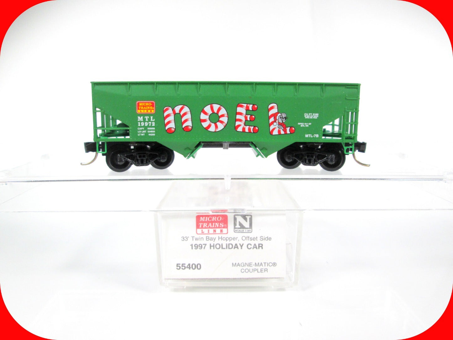 N Scale NOEL 33' Twin-Bay Hopper Holiday Car -- MTL 19972 --- Micro Trains 55400