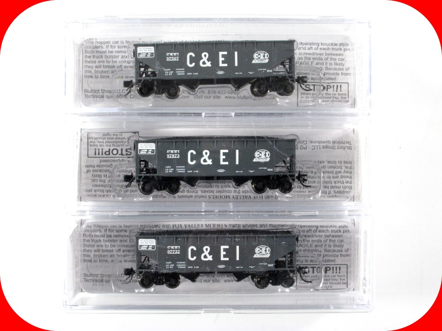 N Scale **CHICAGO & EASTERN ILLINOIS** Coal Hopper 3-Set w/ Loads, Bluford 66033
