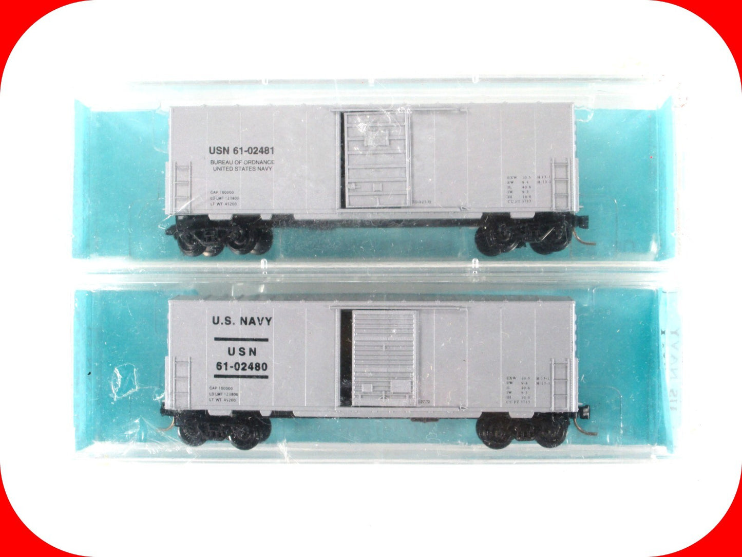 N Scale US NAVY 40' Box Car Set, #61-02480, 02481 - Premiere Editions, MTL *RARE