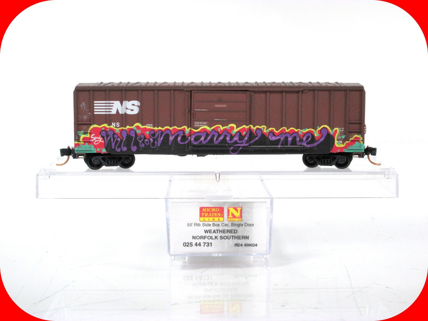N Scale **NORFOLK SOUTHERN** *MARRY ME* Weathered Box Car -Micro Trains 02544731