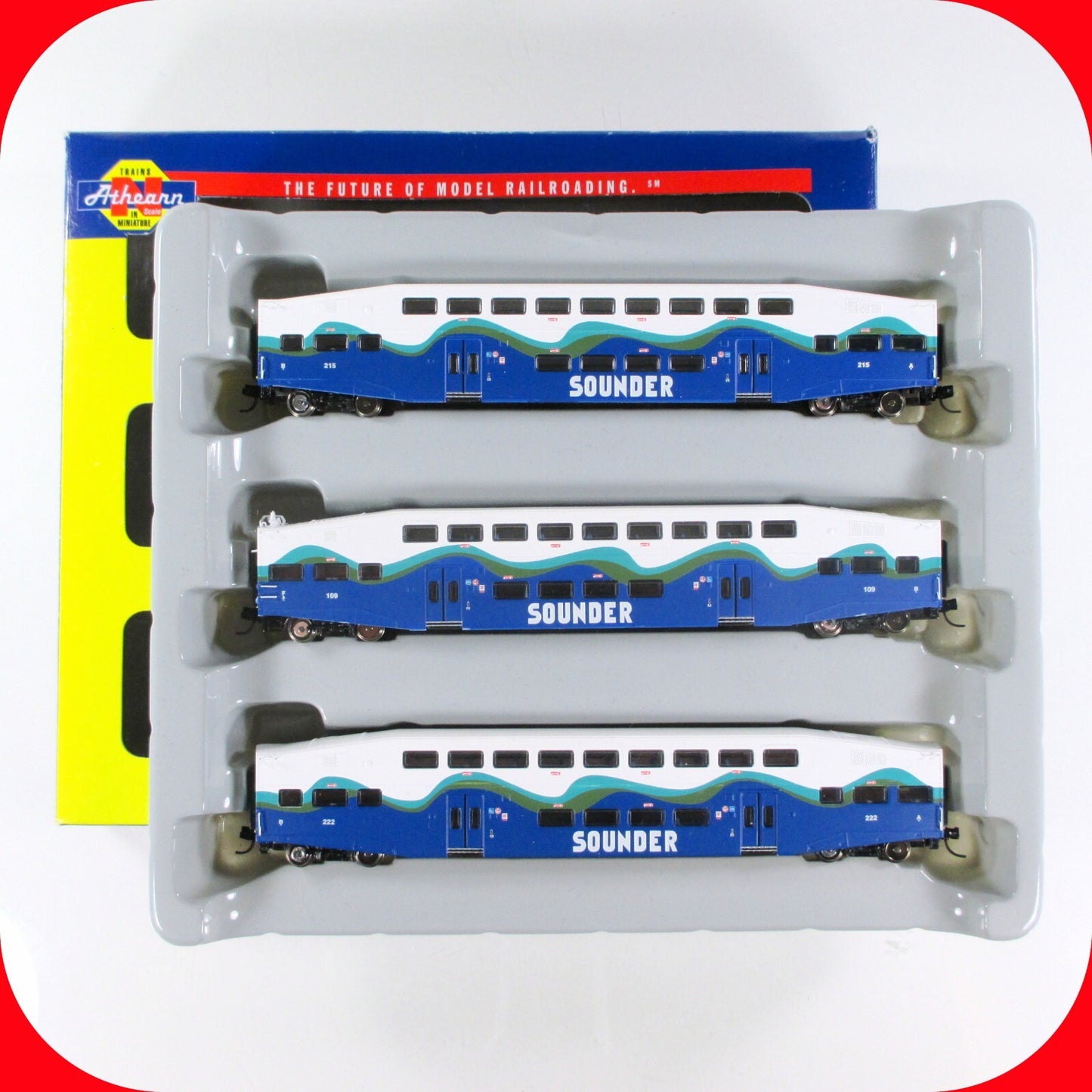N Scale ***SEATTLE SOUNDER*** Bombardier Commuter Passenger 3-Set -Athearn 10163