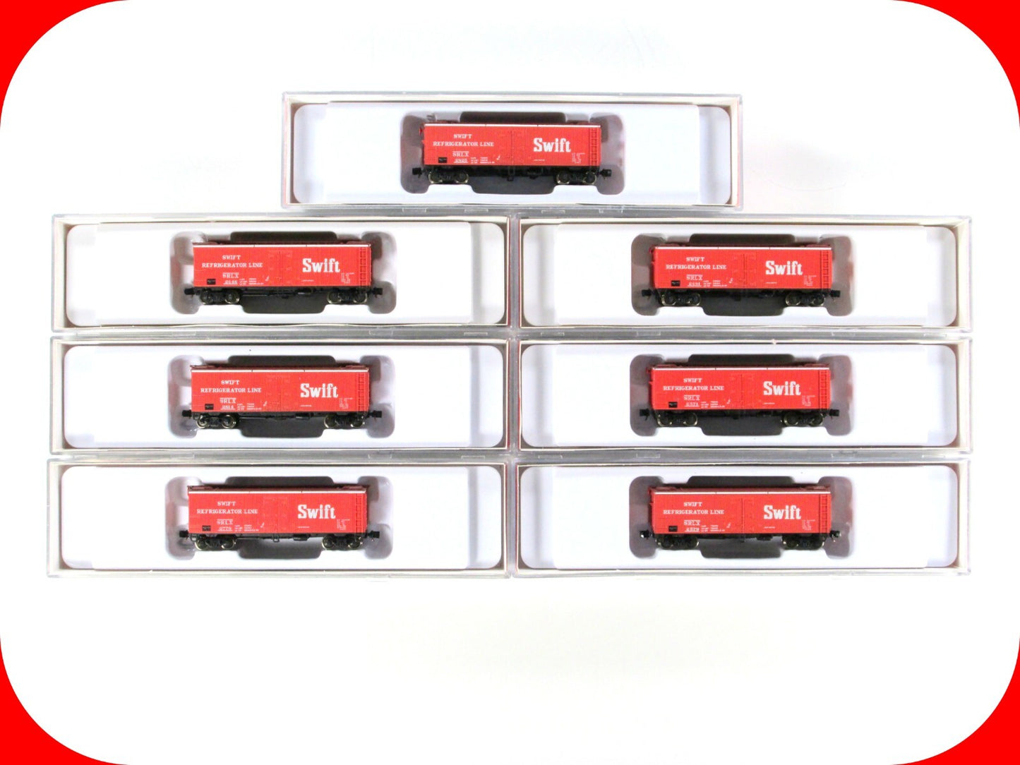 N Scale **SWIFT** Red Billboard 37' Meat Reefer 7-Pack - Rapido 521034, MTL Cplr